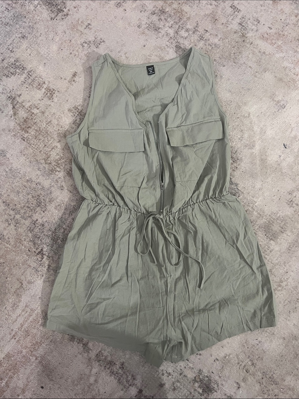 SHEIN Olive Green Sleeveless Drawstring Romper